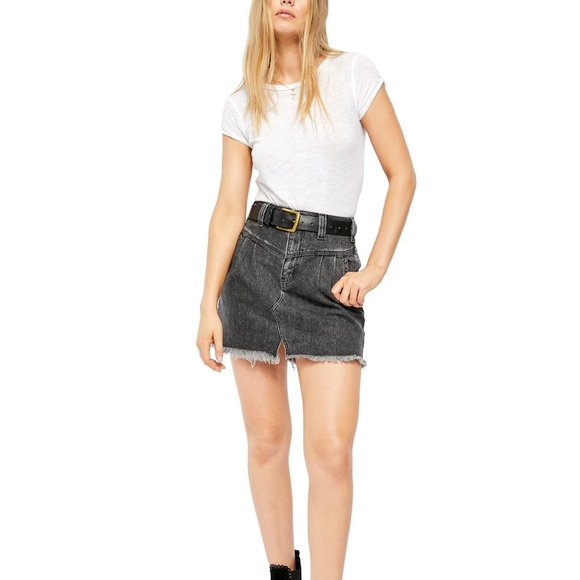 Free People Sidecar Mini Cotton Skirt-Sanded Black - Picture 4 of 12